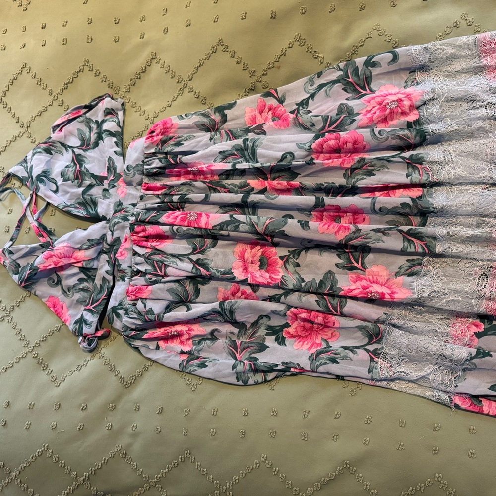 Floral Dress with Lace Accents
